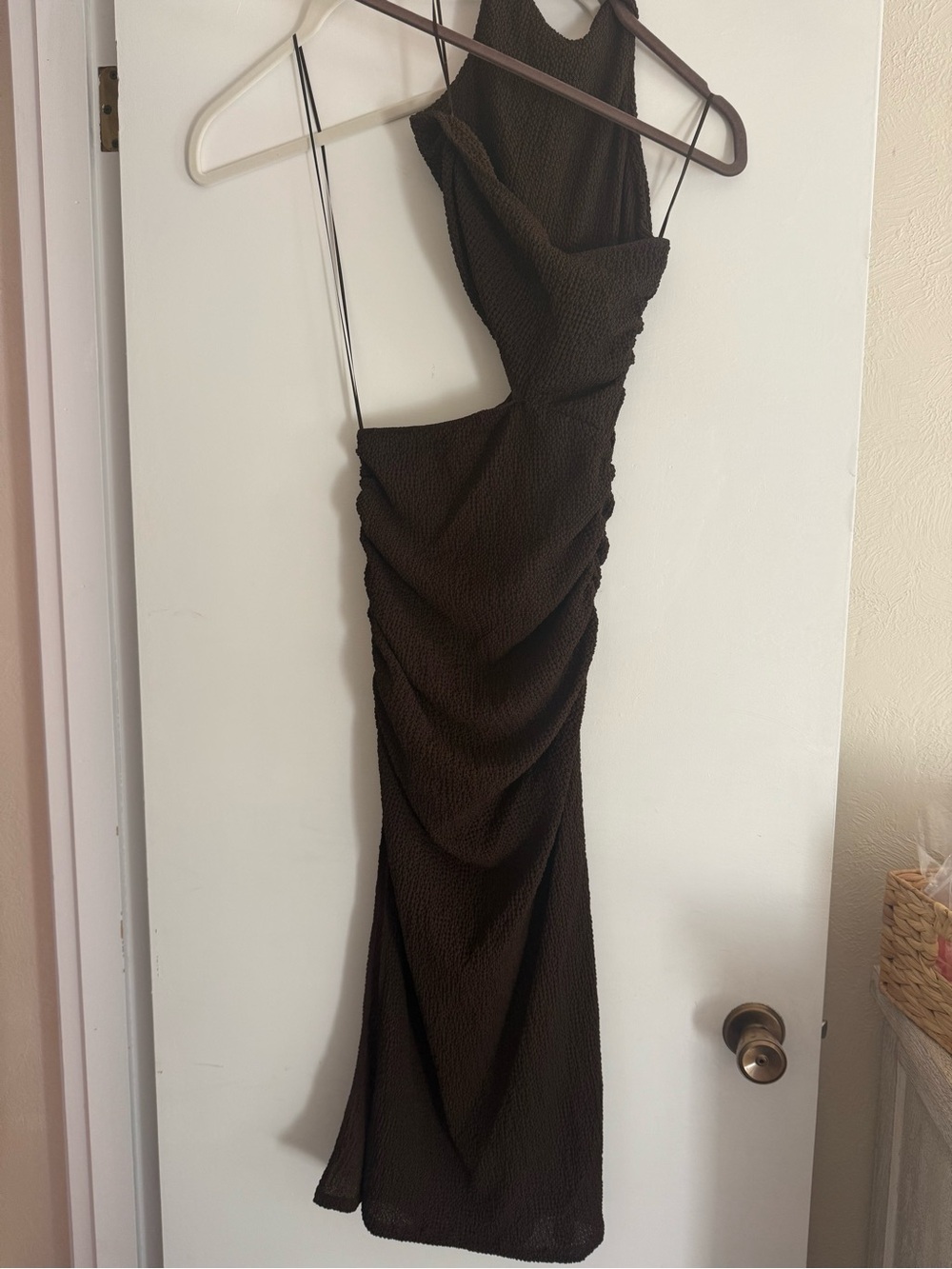 NWT Zara Brown Textured Ruched Midi Dress - Women's
